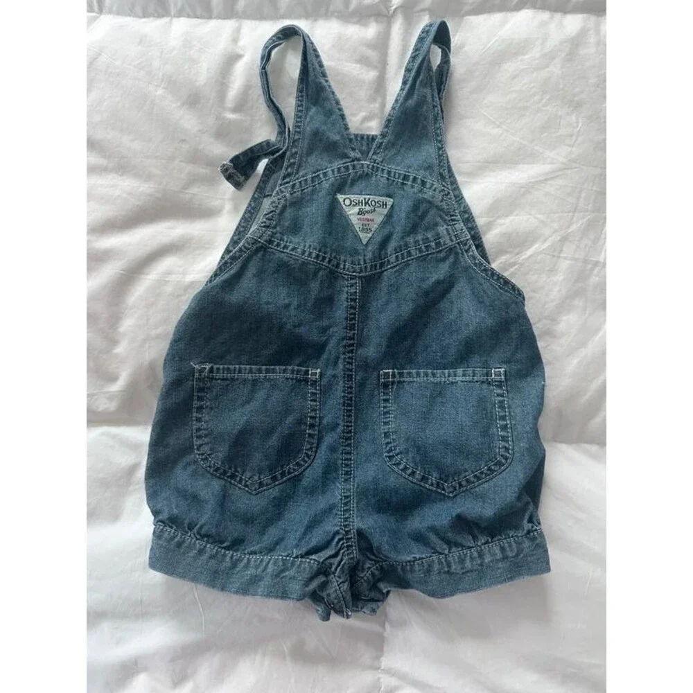 VTG OshKosh B’gosh Girl Denim Bubble Shortalls Embroidered Floral Romper 18m
